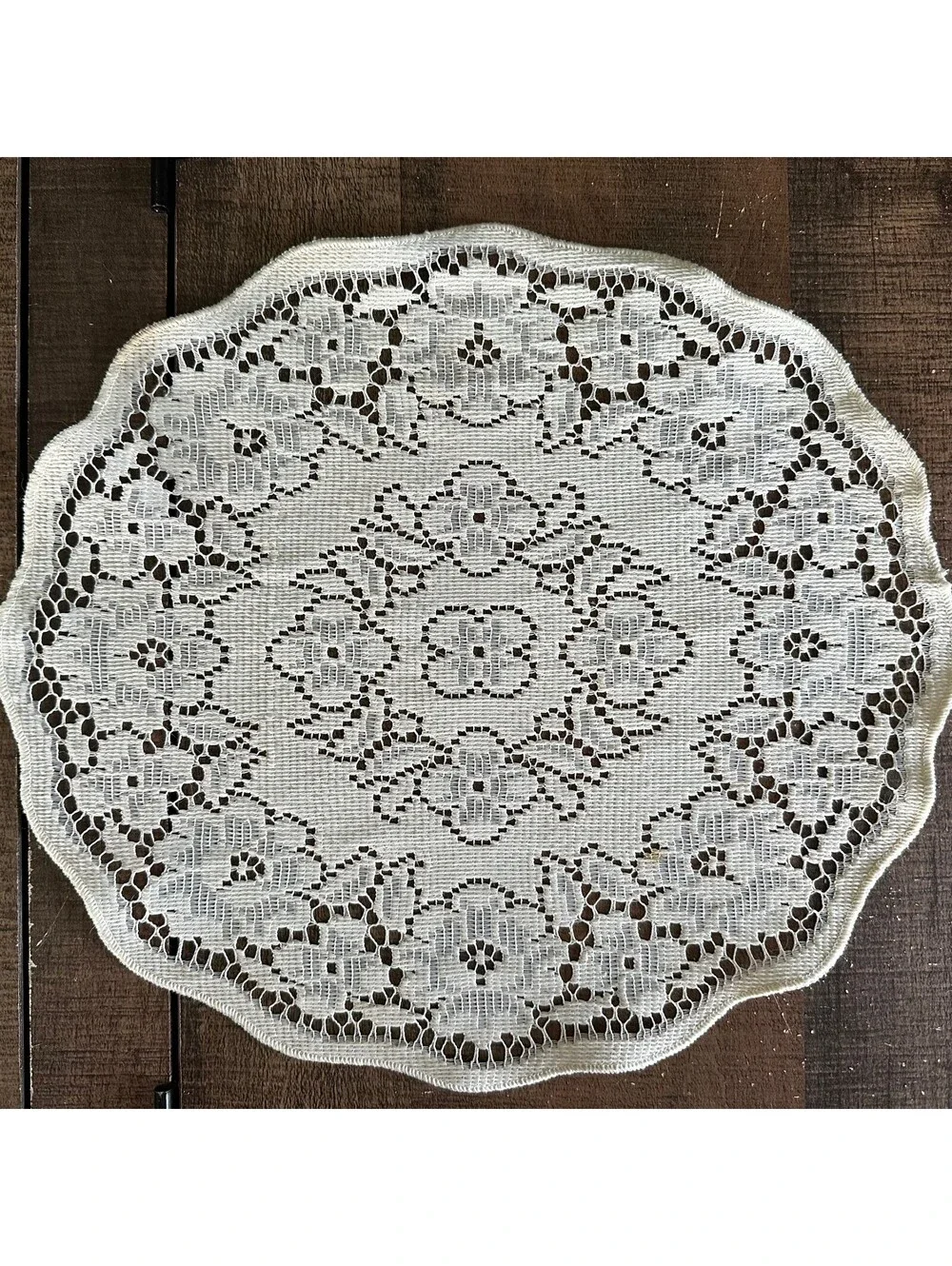 Ivory Floral Lace Doily Round Scalloped Table Mat Cottagecore Decor 13 Inch